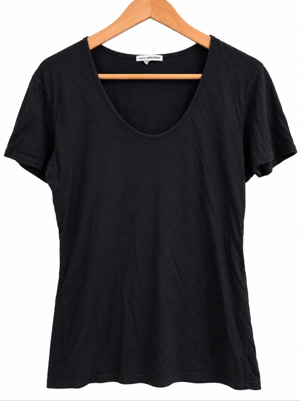 James Perse Standard Black Scoop Neck T-Shirt Size 4 Made in USA
